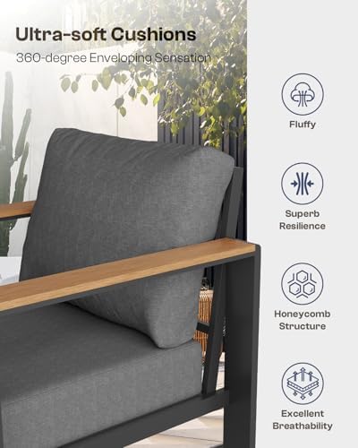 Aluminum Outdoor Patio Furniture Set with Coffee Table, 5 Piece Patio Conversation Sets with Washable Thick Cushions, Outdoor Sectional Furniture Set for Porch, Balcony, Deck, Yard, Graphite