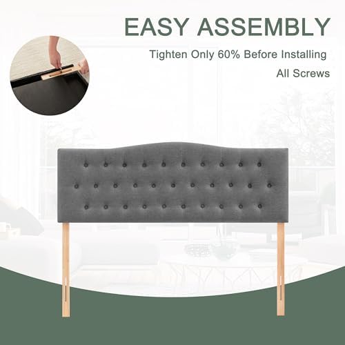Tufted Headboard California King Size, Sturdy Solid Wood Head Board, Gray