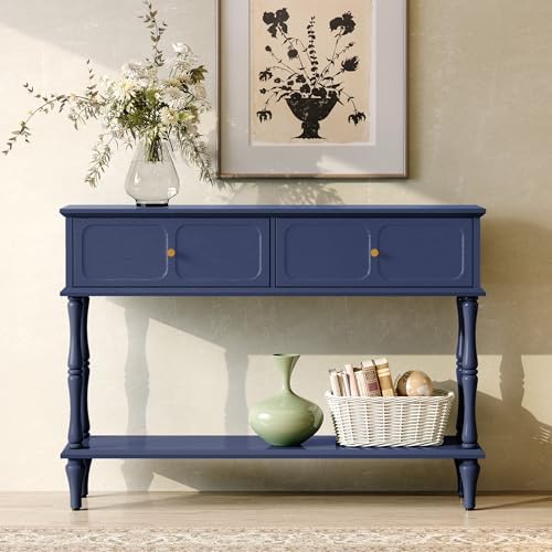 ARTPOWER 47" Mid-Century Console Table, 2 Drawers and Open Shelf, Blue