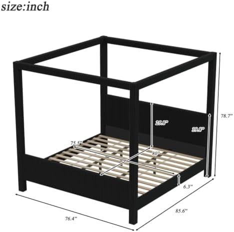 King Size Canopy Bed with Upholstered Headboard & Footboard, Black