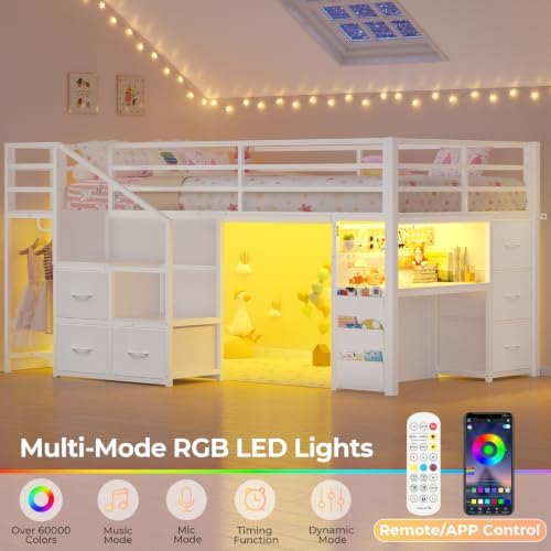 BTHFST Low Loft Bed Twin Size with Stairs, Desk, 6 Storage Drawers, White