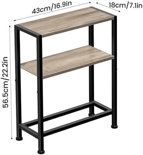 Narrow Side Table for Small Space, 2-Tier Small End Table with Shelf Holder, Slim Nightstand, Skinny Snack Couch Table in Living Room, Bedroom, Study, Kitchen and Balcony (Camel Brown)