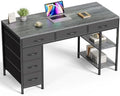 Huuger Computer Desk with 6 Drawers, Office Desk with Shelves, Reversible Gaming Desk, Corner Desk with Storage, Work for Home Office, Study, Living Room, 47inch, Grey