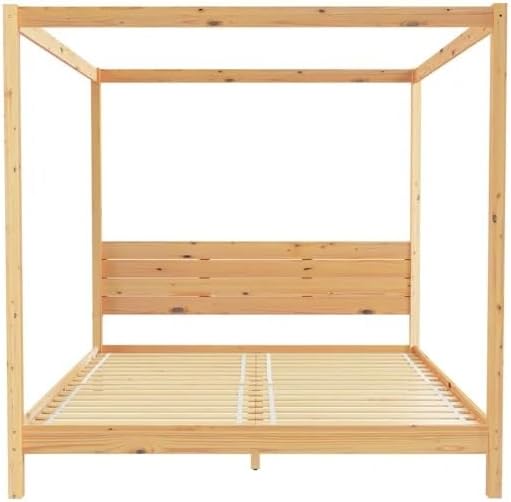 Solid Pine Canopy Bed Frame, King — Natural Pine Painted Finish