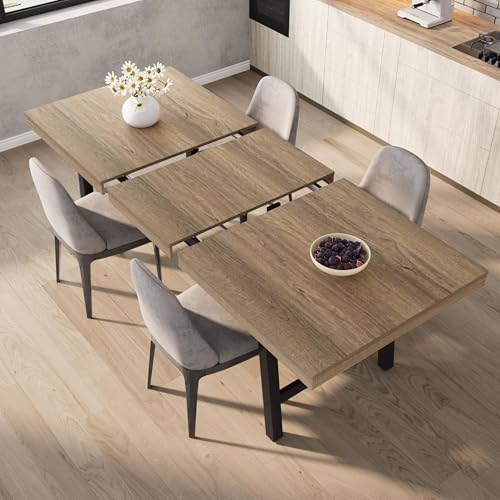 Garvee 63-83" Expandable Dining Table, Large Kitchen Table, Rustic Pear