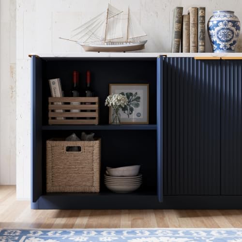Evermagin 67" Fluted Blue Buffet Cabinet with Storage