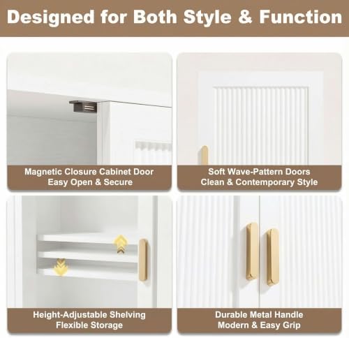 INNOD Bathroom Storage Cabinet, Over The Toilet Storage Cabinet, Medicine Cabinet with Adjustable Wood Shelf & Doors for Laundry Room & Kitchen & Living Room(White)