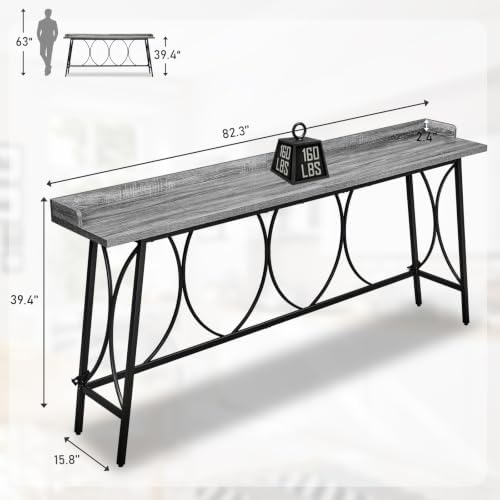 Karl home 82.3" Bar Table, Counter Height Table with Back Rail, Wash Gray