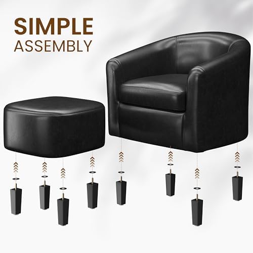 Yaheetech Accent Chairs with Ottoman, Faux Leather Set of 2, Black