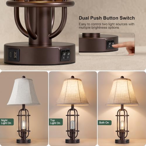 Reaketon Farmhouse Table Lamps for Living Room Set of 2, Oil Rubbed Bronze