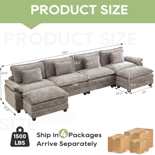 Oprisen 154" Modular Sectional Sofa, Comfy Deep Cloud Couch with Ottoman