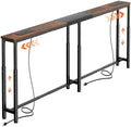 Huuger Narrow Console Table with Power Outlets & USB-C, Rustic Brown