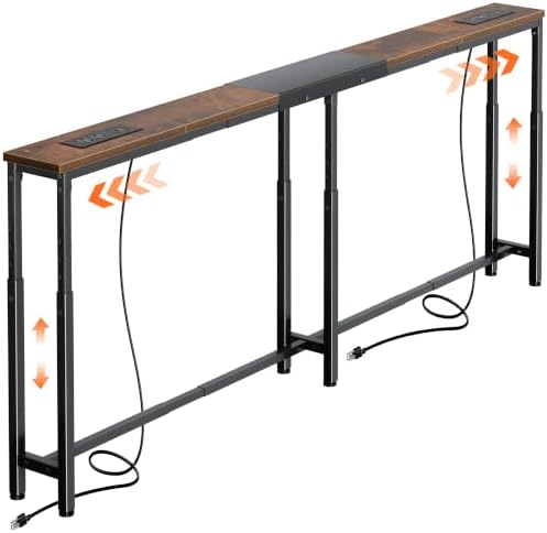 Huuger Narrow Console Table with Power Outlets & USB-C, Rustic Brown