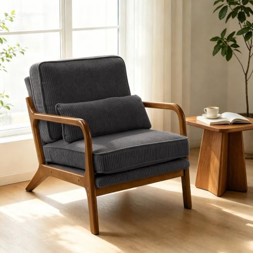 Karl home Mid-Century Modern Accent Reading Chair, Dark Grey
