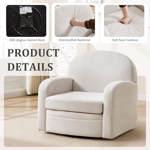 CANMOV 360° Swivel Accent Chair, Modern Single Swivel Armchair, Cream White