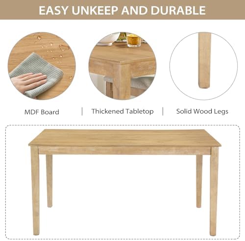 Zevemomo 7-Piece Wood Dining Table Set with 6 Chairs, Natural Wood Color