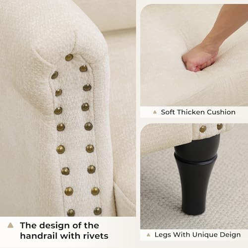 Accent Chair for Living Room, Modern Mid Century Reading Chair Armchair High Back Upholstered Armchair with Wooden Legs for Living Room Bedroom Office (Beige, 1pcs)