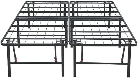 Amazon Basics Foldable Metal Platform Bed Frame with Storage, Sturdy Steel, No Box Spring Needed, 18 Inches High, Tool-Free Easy Assembly, Noise-Free, Queen Size, Black