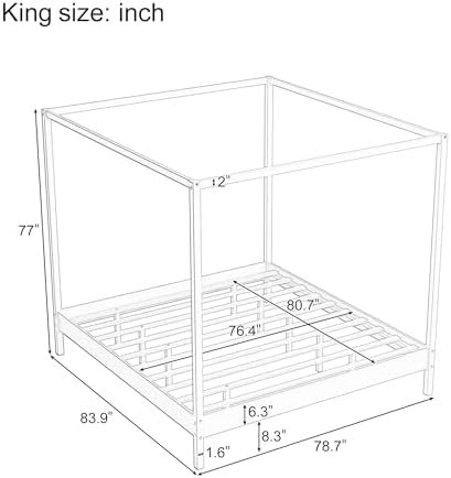 LUMISOL King Size Canopy Bed Frame, Solid Wood 4 Poster Canopy Platform Bed Frame with Slats and Support Legs, No Box Spring Needed, Easy Assembly, Natural