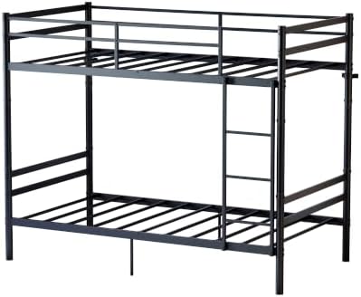 Bellemave Twin Over Twin Bunk Beds, Metal Bunk BedFrame with Ladder and Full-Length Guardrail for Kids, Adults, Can be Split 2 BEDS, Black