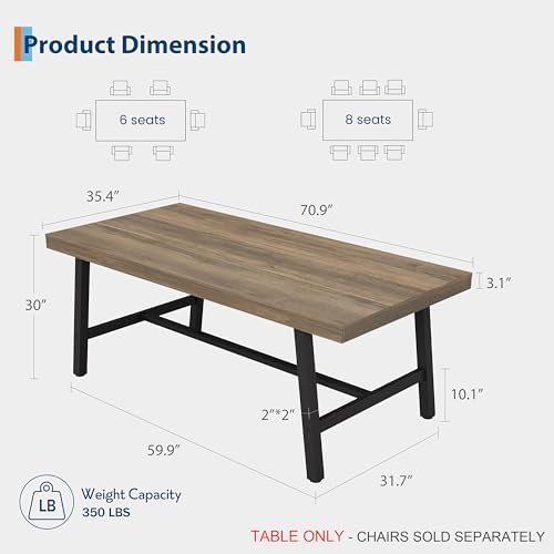 Garvee 71" Sturdy Kitchen Table, Farmhouse Dining Table, Rustic Pear