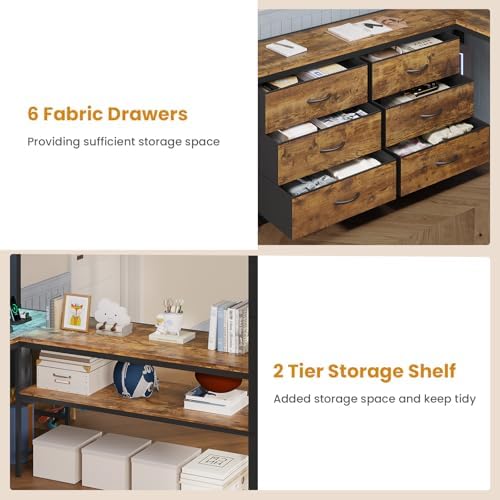 ADORNEVE Loft Bed Full Size with U-Shaped Desk, 6 Drawers, Rustic Brown