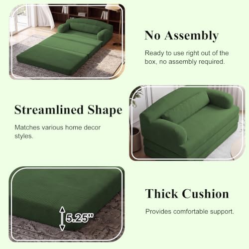 57” Convertible Sleeper Sofa Bed, Boneless Couch, Green