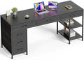 Huuger Computer Desk with 6 Drawers, Office Desk with Shelves, Reversible Gaming Desk, Corner Desk with Storage, Work for Home Office, Study, Living Room, 63inch, Black