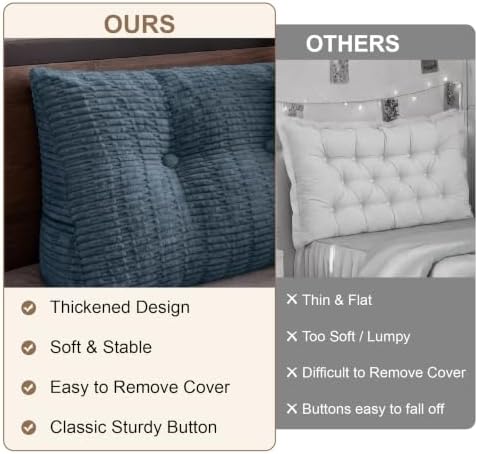 Headboard Pillow King, Triangle Pillows for Headboard, Backrest Long Wedge Pillow for Reading Sitting Working in Bed, Daybed Pillows with Removable Cover for Bed Dorm Sofa, Navy Blue
