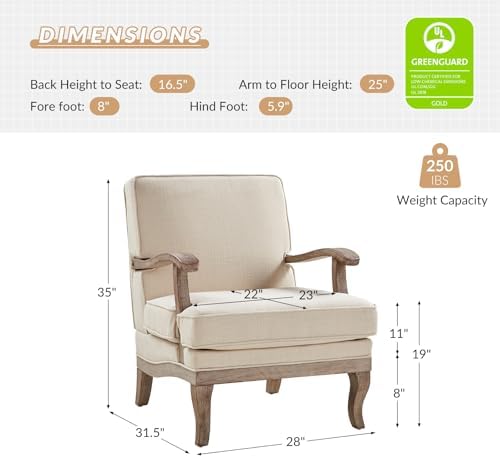 HULALA HOME Mid-Century Modern Accent Chairs Set of 2, Upholstered Lounge Arm Chair with Solid Wood Legs and Armrest, Removable Cushion Comfy Reading Armchair for Living Room, Bedroom, Balcony, Linen