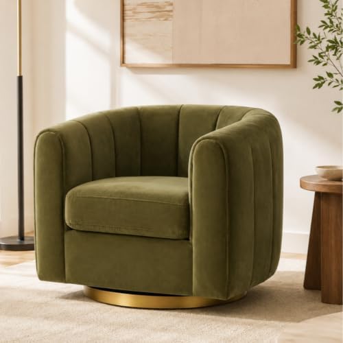 Green Accent Chair, Velvet Swivel Barrel Design
