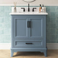 30 Inch Bathroom Vanity with Sink, Solid Wood, Steel Blue | Freestanding Single Sink Bathroom Vanity, Fully Assembled Bathroom Storage Cabinet with Soft Close Doors & Dovetail Drawers