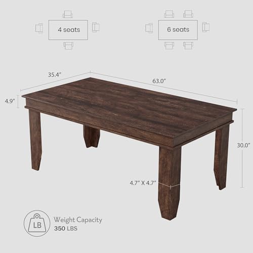 GarveeHome Farmhouse Dining Table for 4-6 People, 63" Long Kitchen Tables