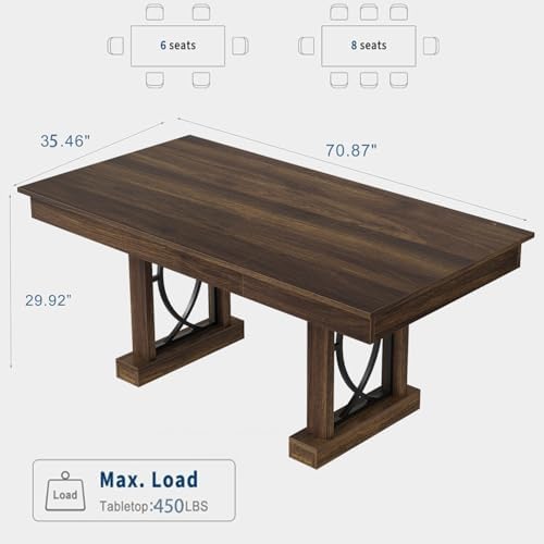 IDEALHOUSE Wooden Dining Table for 6-8 People with 2 Large Drawers, 71 in Long Farmhouse Rectangular Kitchen Dining Table & Thick Table Top, Sturdy Frame, for Big Family, Dinette, Office, Walunt