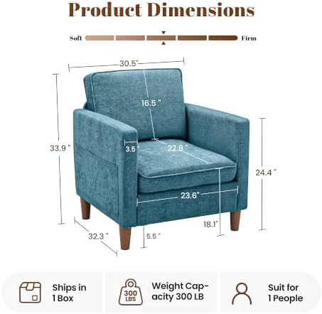 Chenille Accent Chair Mid Century Modern Reading Armchair for Living Room