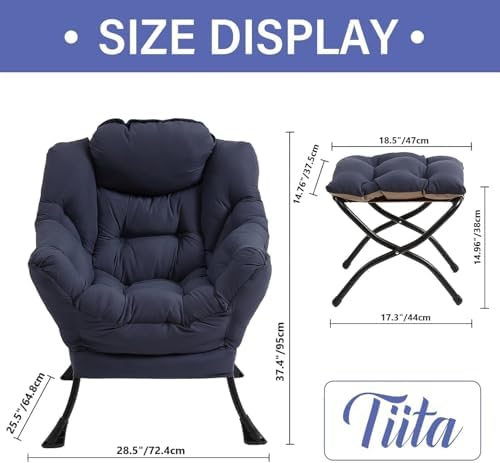Tiita Lazy Chair with Ottoman, Comfy Reading Accent Chair, Navy