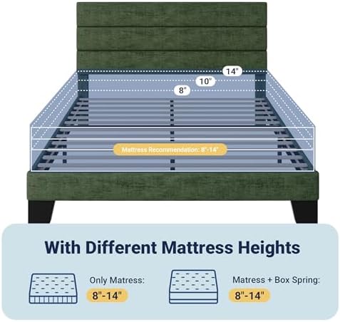 Allewie Full Size Platform Bed Frame with Fabric Upholstered Headboard and Wooden Slats Support, Fully Upholstered Mattress Foundation/No Box Spring Needed/Easy Assembly, Green
