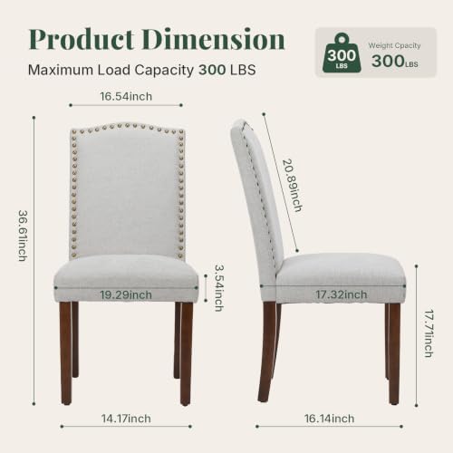 Upholstered Dining Chair Set of 2, Farmhouse Fabric Kitchen Chair