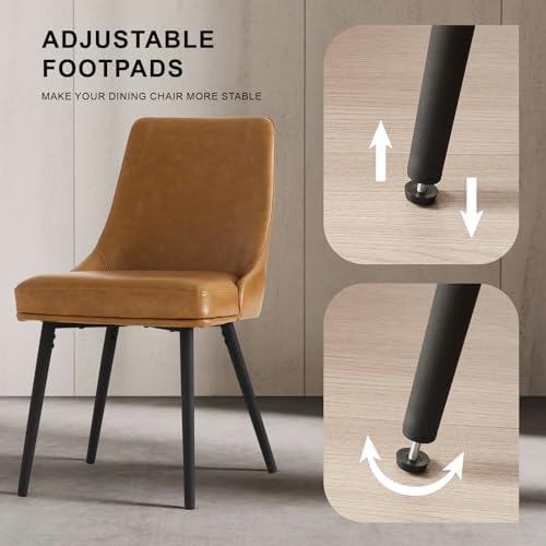 kinmars Kitchen & Dining Leather Dining Chairs Set of 6, Brown