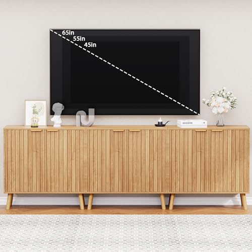 Set of 3 Fluted Storage Cabinet, Buffet Cabinet with Storage, Wood Sideboard with Adjustable Shelf, Modern Accent Cabinet & Console Table for Entryway, Living Room, Dining Room, Natural