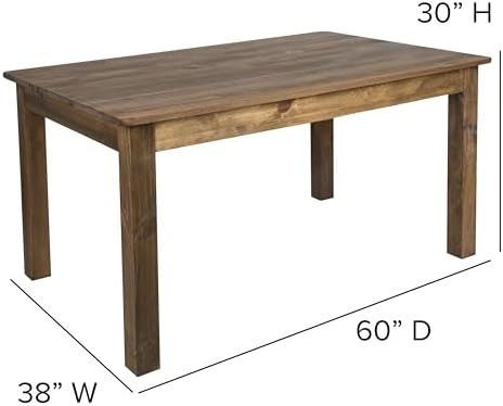 Merrick Lane Jessamine 60" x 38" Rectangular Rustic Solid Pine Farm Dining Table, Antique Farmhouse Wooden Dining Table for Kitchens and Parties, Antique Rustic