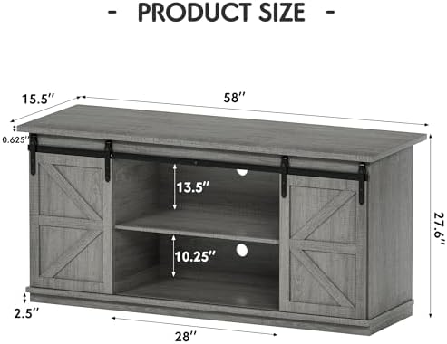 Shahoo Farmhouse Sideboard Buffet Cabinet, Coffee Bar Storage with Sliding Barn Doors, Shelf for Home Dining Room, Grey