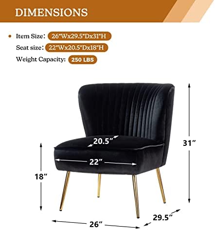 HULALA HOME Velvet Accent Chair, Modern Upholstered Cute Side Chair with Gold Metal Legs, Armless Wingback Slipper Chair Comfy Living Room Chair for Bedroom Guest Room Vanity,Black