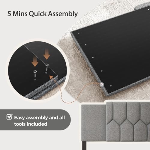 Upholstered Tufted Headboard, 3 in 1 Headboard for Full/Queen/King Size Bed, Height & Width Adjustable Head Boards, Attach Frame, Study & Comfortable, Ideal for Bedroom, Dorm, Guest Room, Grey