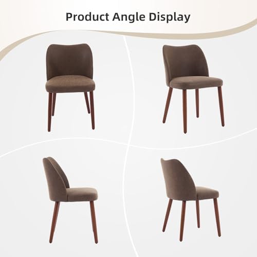 GarveeHome Leather Dining Chairs Set of 4 Upholstered PU Dining Chair with Wood Legs, Wing Backrest, Wooden Kitchen Chairs with Thick Cushions, Leveling Feet for Dining Room, Living Room, Taupe