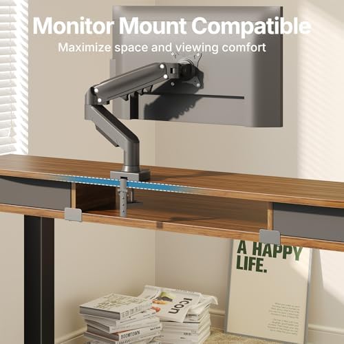 HUANUO 47.2" X 23.6" Electric Standing Desk with 2 Drawers, C-Clamp Mount Compatible, Height Adjustable Computer Desk, Home Office Stand Up Desk with 4 Preset Heights & 2 Hooks, Walnut
