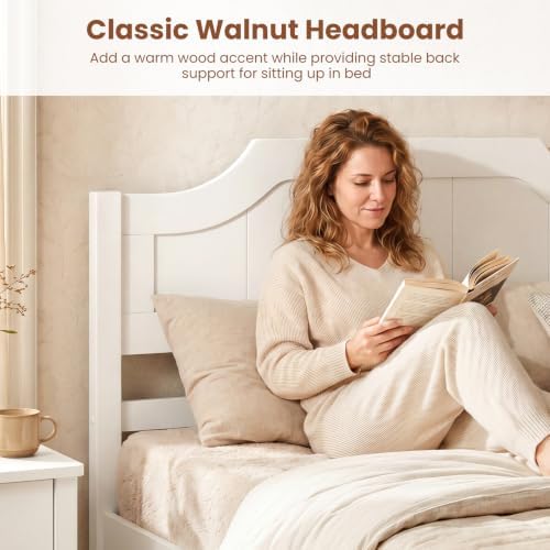 GIANTEX Twin Size Wooden Bed Frame with Headboard, Wood Slat Support