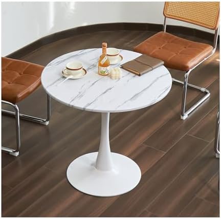 Round Dining Table, 31.5" Circle Tulip Table with Thickened Tabletop & Metal Pedestal, Mid Century Modern Bistro Table for Kitchen, Small Places, Living Room, Cafe (Faux Marble White)