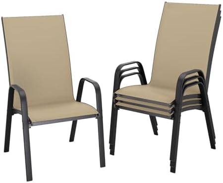 JEAREY Patio Dining Chairs Set of 4, Stackable Outdoor Chairs, Beige