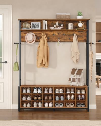 Hzuaneri Hall Tree with Shoe Storage Bench, Entryway Bench with Coat Rack
